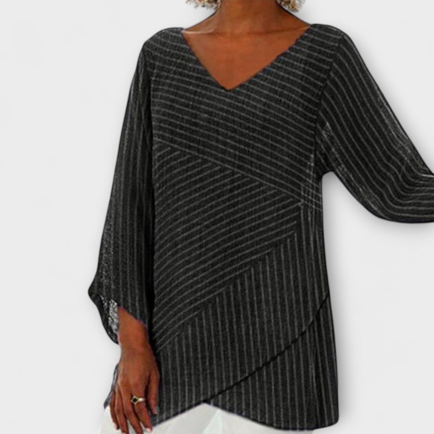Ofelia - V-hals tuniek top met diagonale strepen voor dames