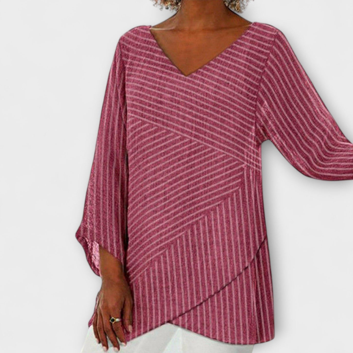 Ofelia - V-hals tuniek top met diagonale strepen voor dames