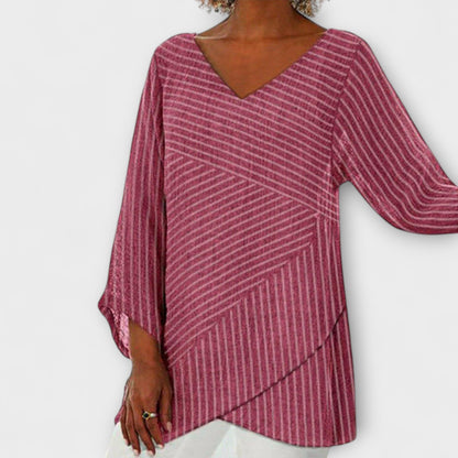 Ofelia - V-hals tuniek top met diagonale strepen voor dames