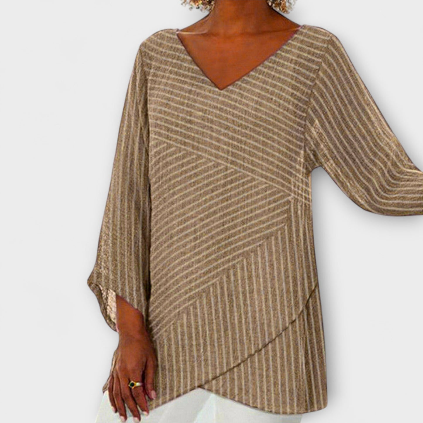 Ofelia - V-hals tuniek top met diagonale strepen voor dames