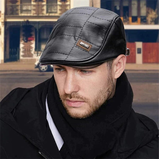 Retro leren baret voor heren