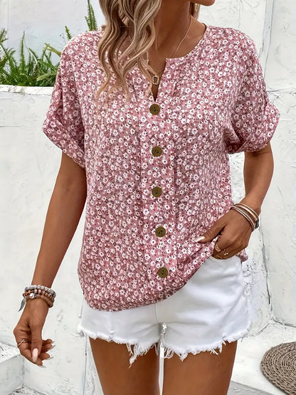 Bibiana - Bloemenprint dames top met knoopsluiting