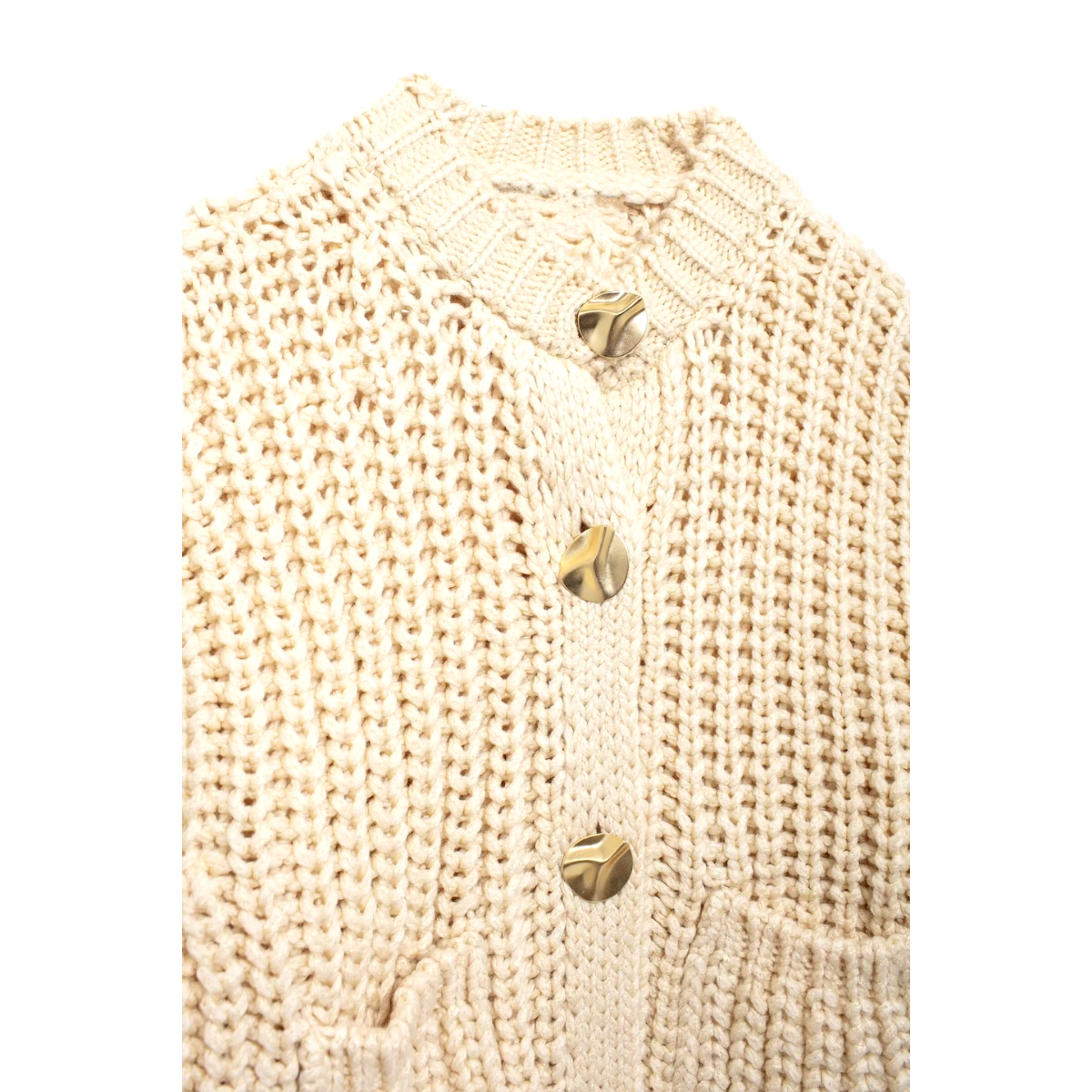Diana - Beige Gebreid en geknoopt mandarijn vest