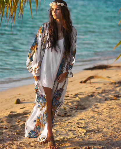 Joline - Dames kimono met lange, luchtige pasvorm en sierlijke print