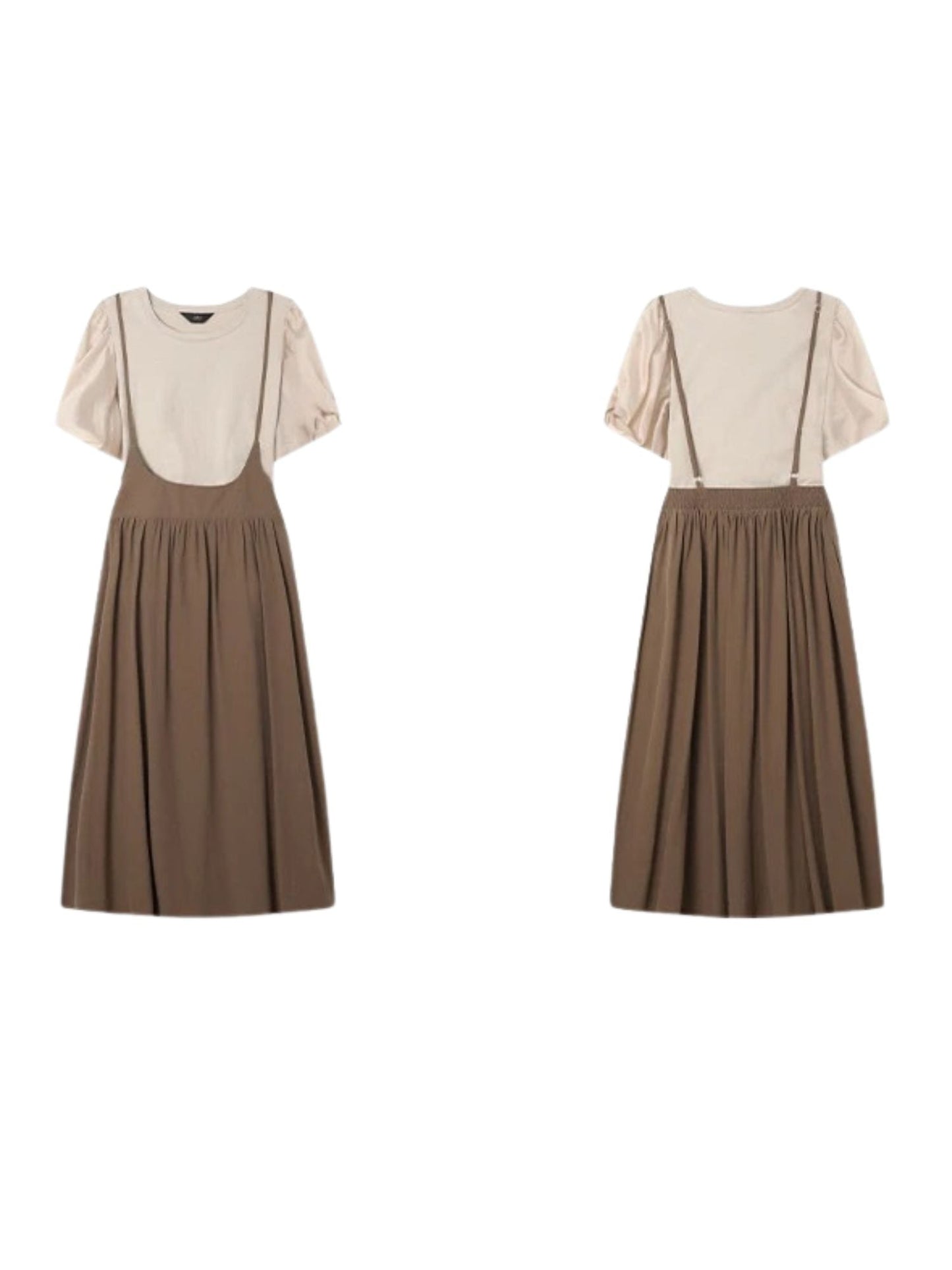 Lidia – Dames set met pofmouwtop en midirok met bandjes