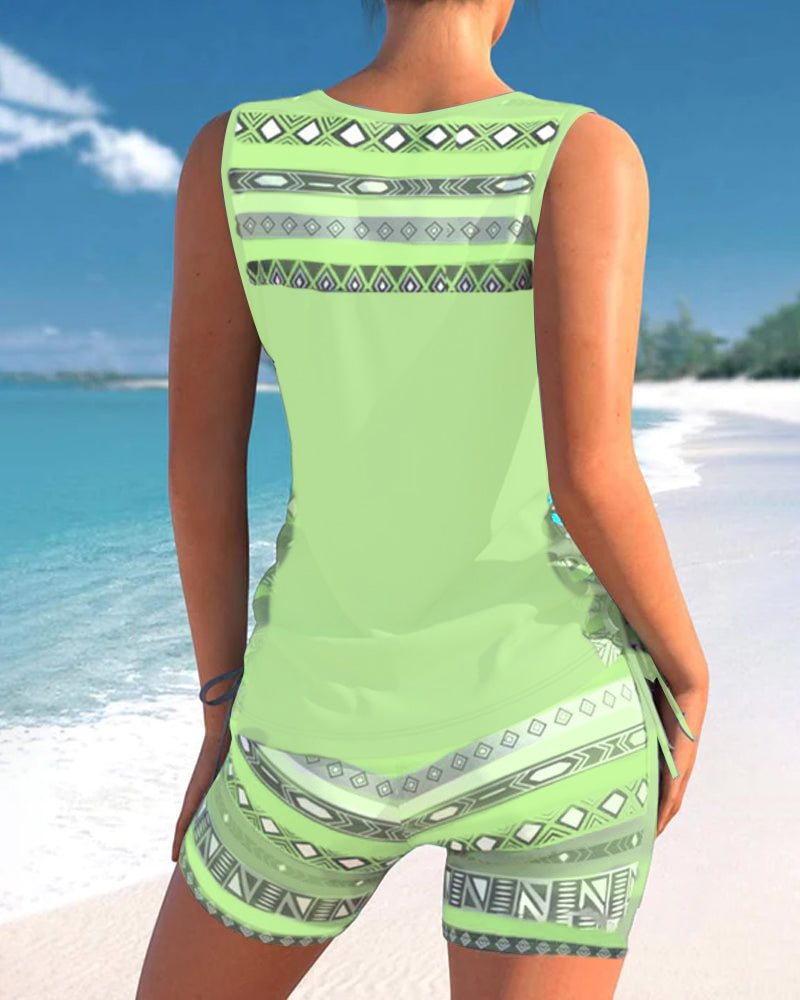 SummerSure - Tankini badpak bikini beachcover V-hals en geometrische print