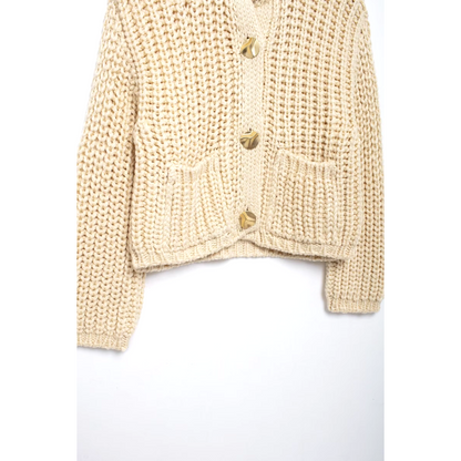Diana - Beige Gebreid en geknoopt mandarijn vest