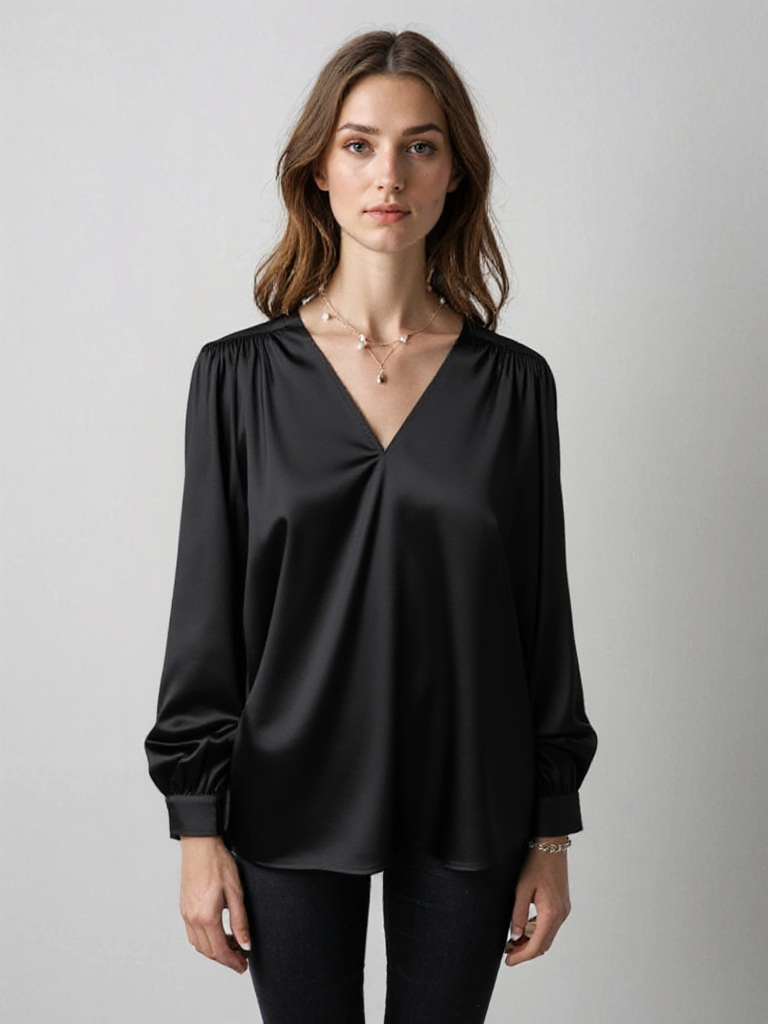 Tessa | Drape blouse zwart satijn