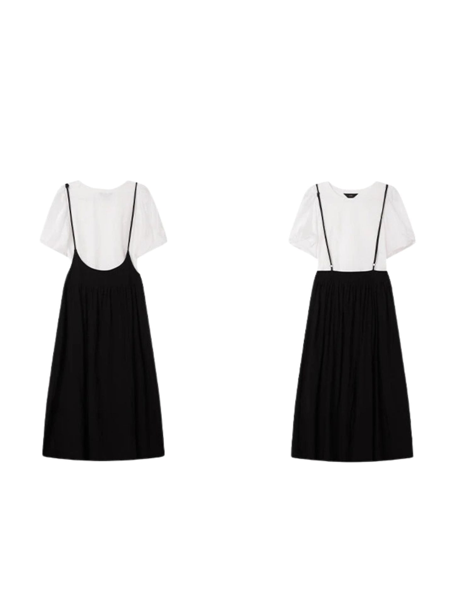 Lidia – Dames set met pofmouwtop en midirok met bandjes