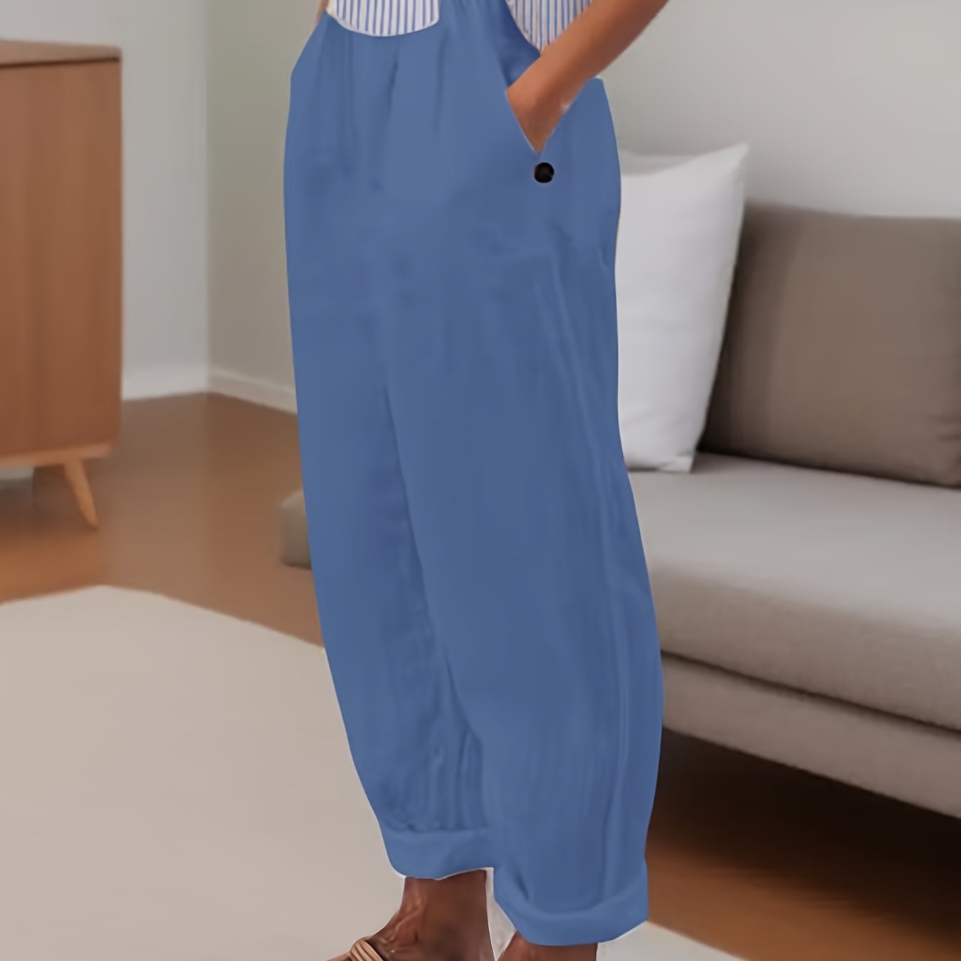 Beata - Relaxed fit damesbroek met hoge taille en omslagzoom