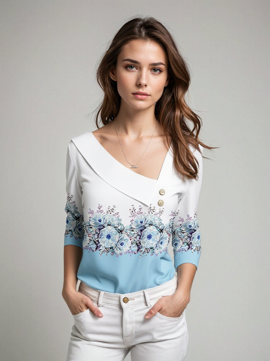 Stijlvolle blouse met lange mouwen en bloemenprint - Rezza