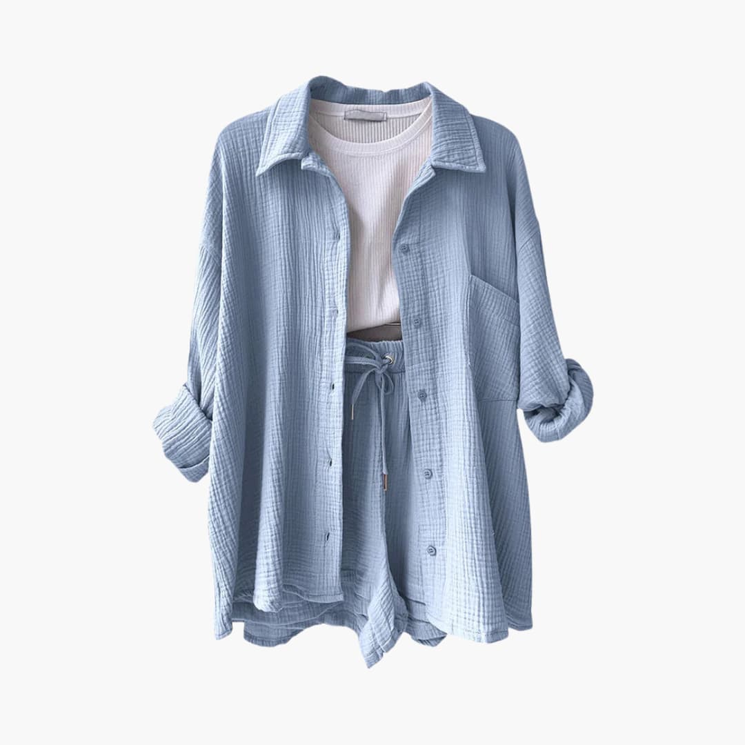 Helga - Dames co-ord set met blouse en short met hoge taille