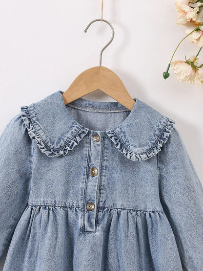 Vivica - Kinderjurk van Denim met Ruches Kraag