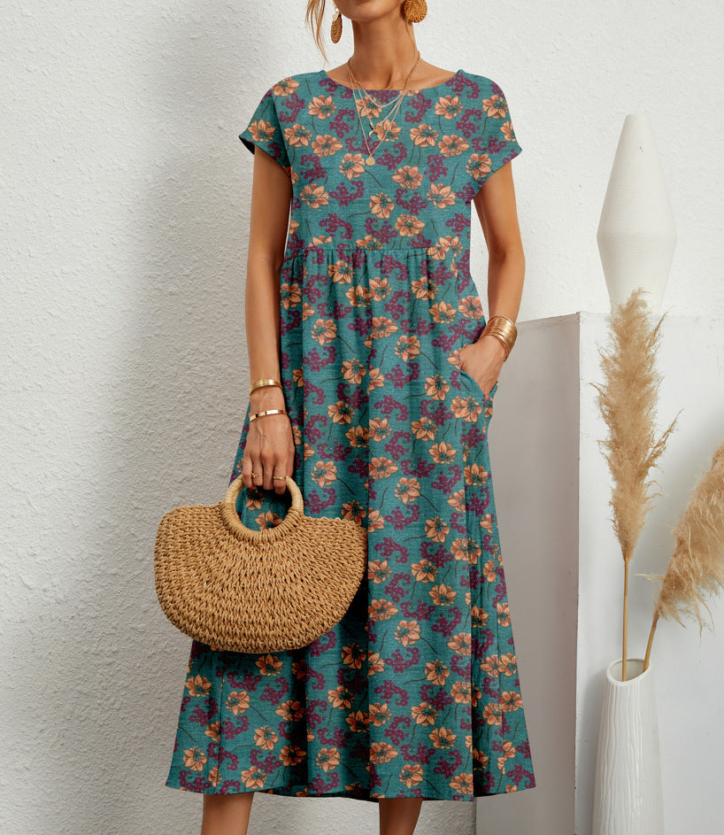 Zita - Dames midi jurk met grafische print en korte mouw