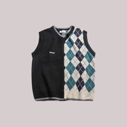 Jazryl - V-hals sweater vest met contrasterend patroon