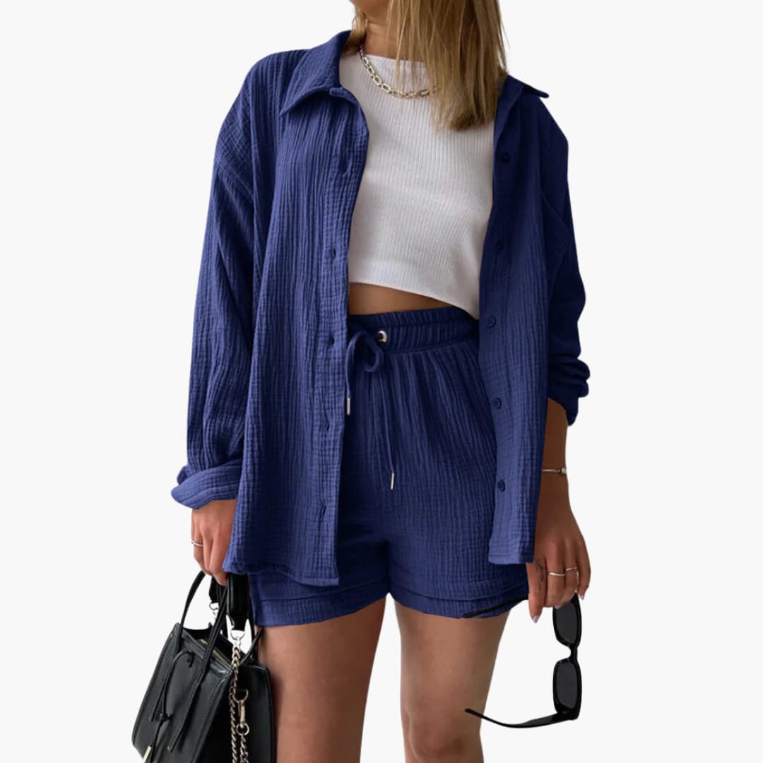 Helga - Dames co-ord set met blouse en short met hoge taille