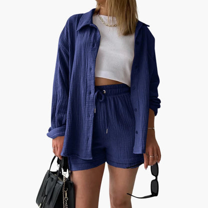 Helga - Dames co-ord set met blouse en short met hoge taille