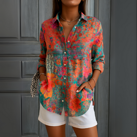 Alienor  - Vrouwelijke blouse met kleurrijke bloemenprint