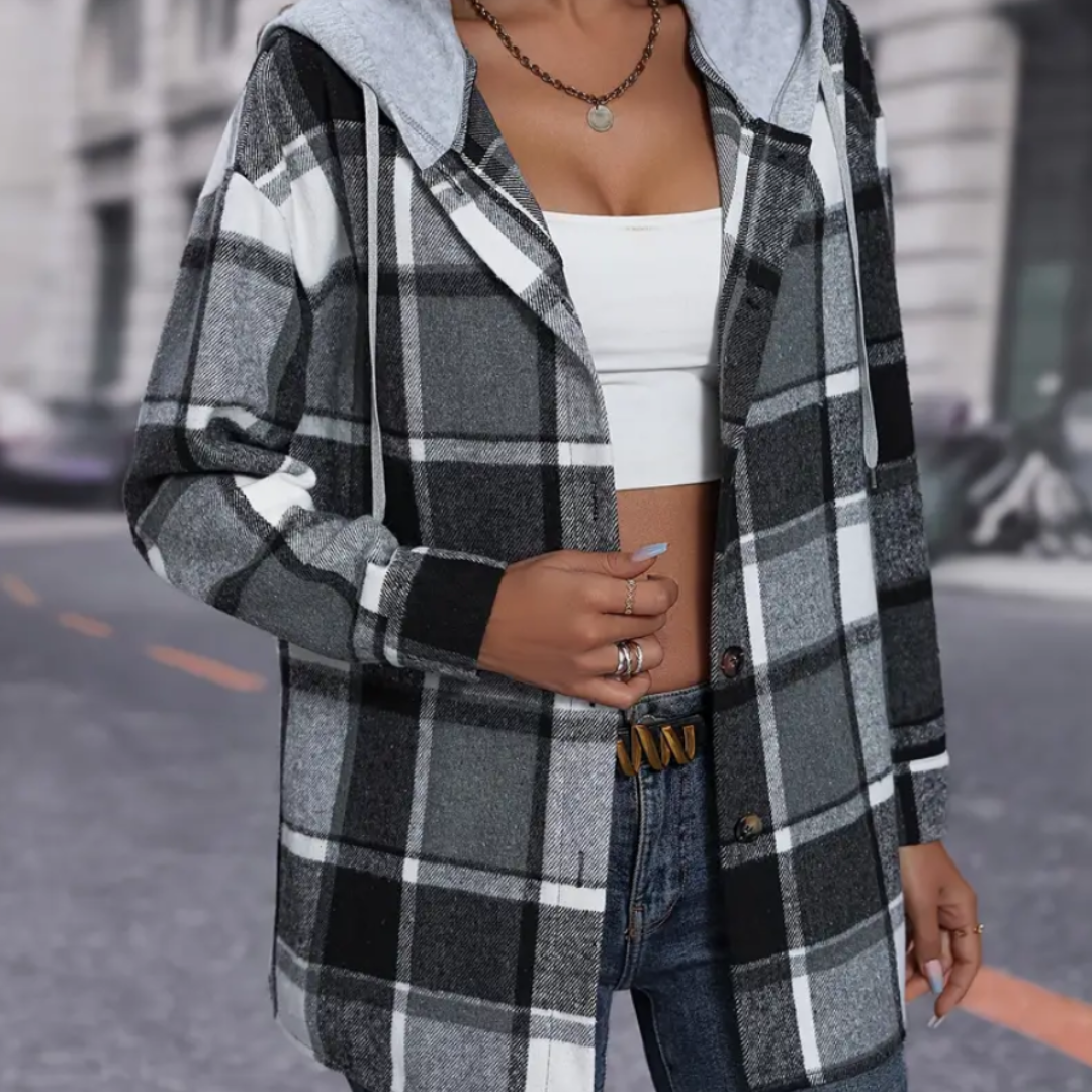 Safira - Geruite hooded cardigan voor dames