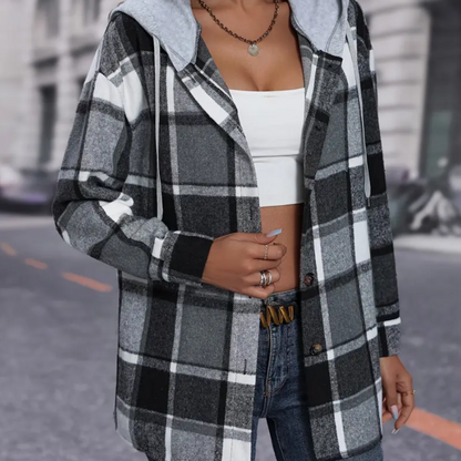 Safira - Geruite hooded cardigan voor dames