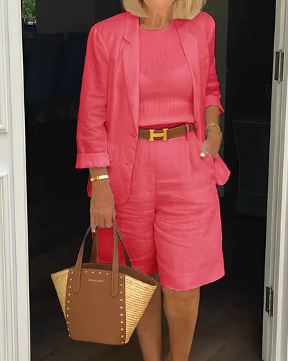 Moa - Dames blazer en short set met rechte pasvorm