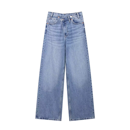 Avrila - Stijlvolle dames baggy jeans met kromme taille licht denim