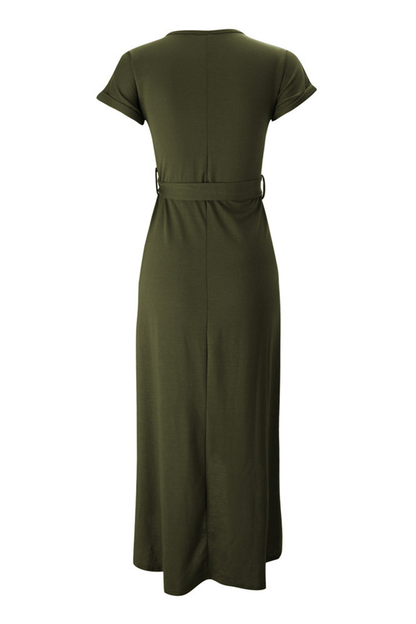Jodie - Dames splitjurk met ceintuur en opgerolde mouwen