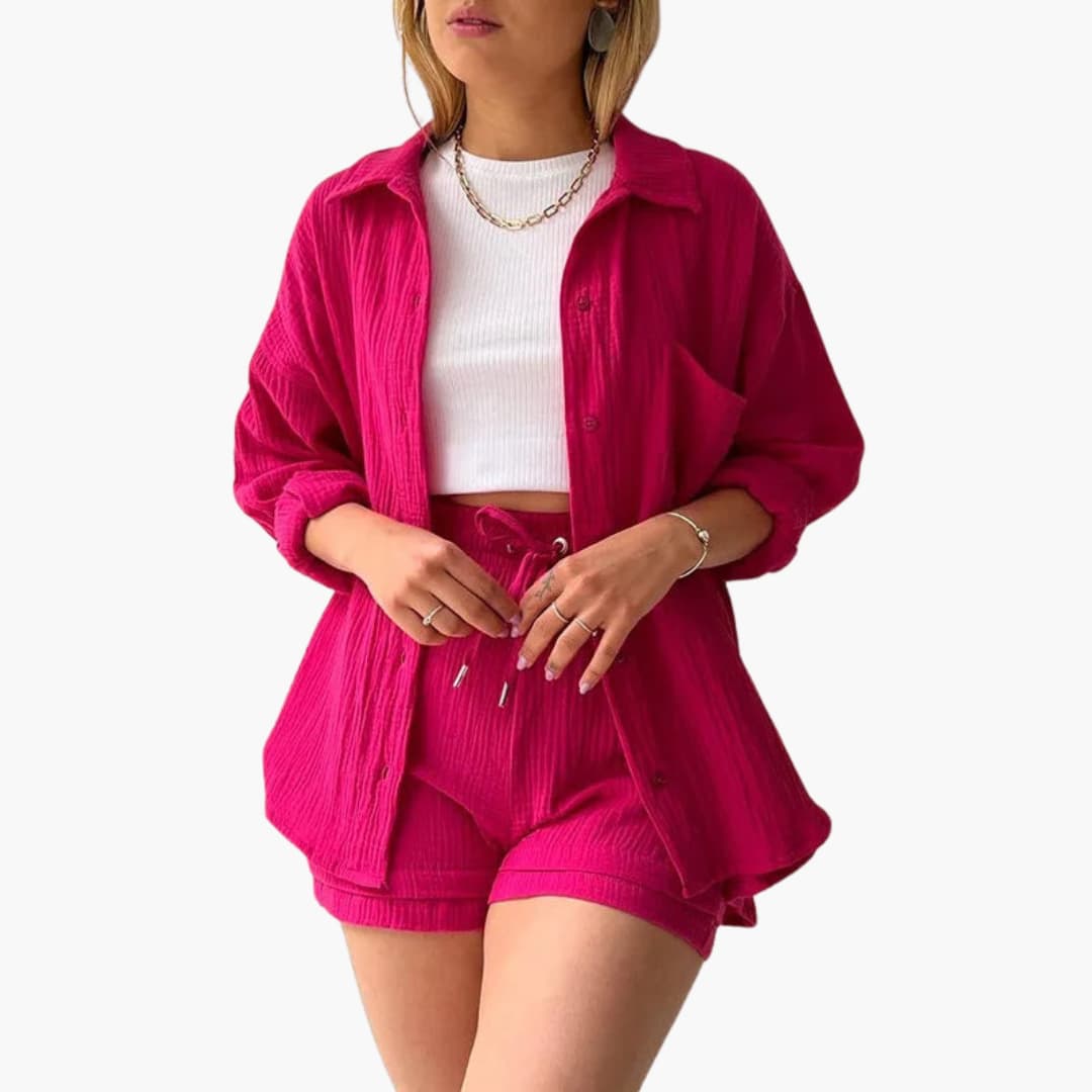 Helga - Dames co-ord set met blouse en short met hoge taille