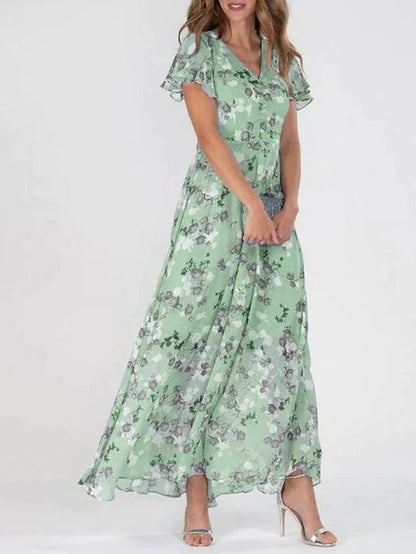 Enid – Maxi jurk met bloemenprint en vlindermouwen voor dames