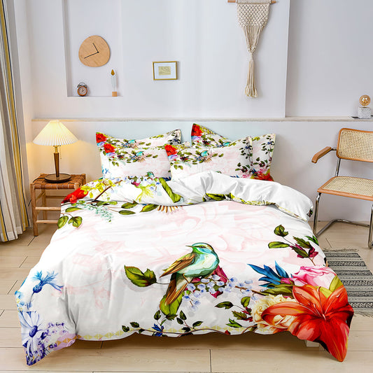 Luxe Layers - Bloemen Vogel Gedrukte Beddengoed Set Dekbedovertrek Doona