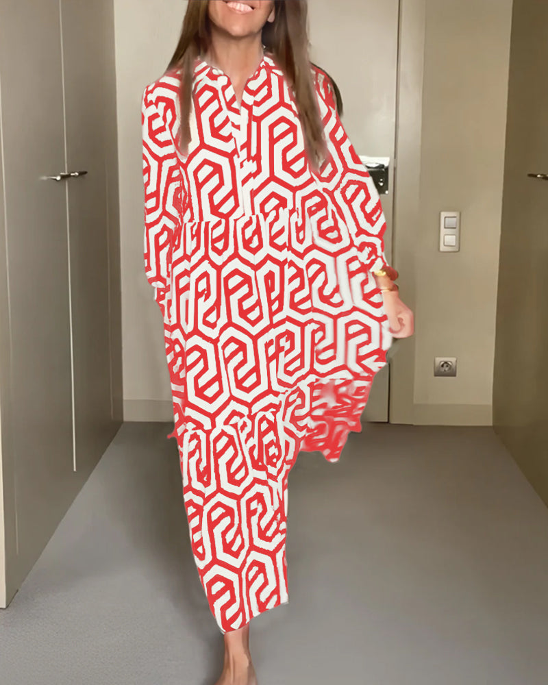 Greta – Maxi-jurk met grafisch doolhofmotief