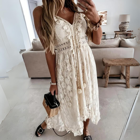 Estela - Dames zomerjurk met kanten details en v-hals