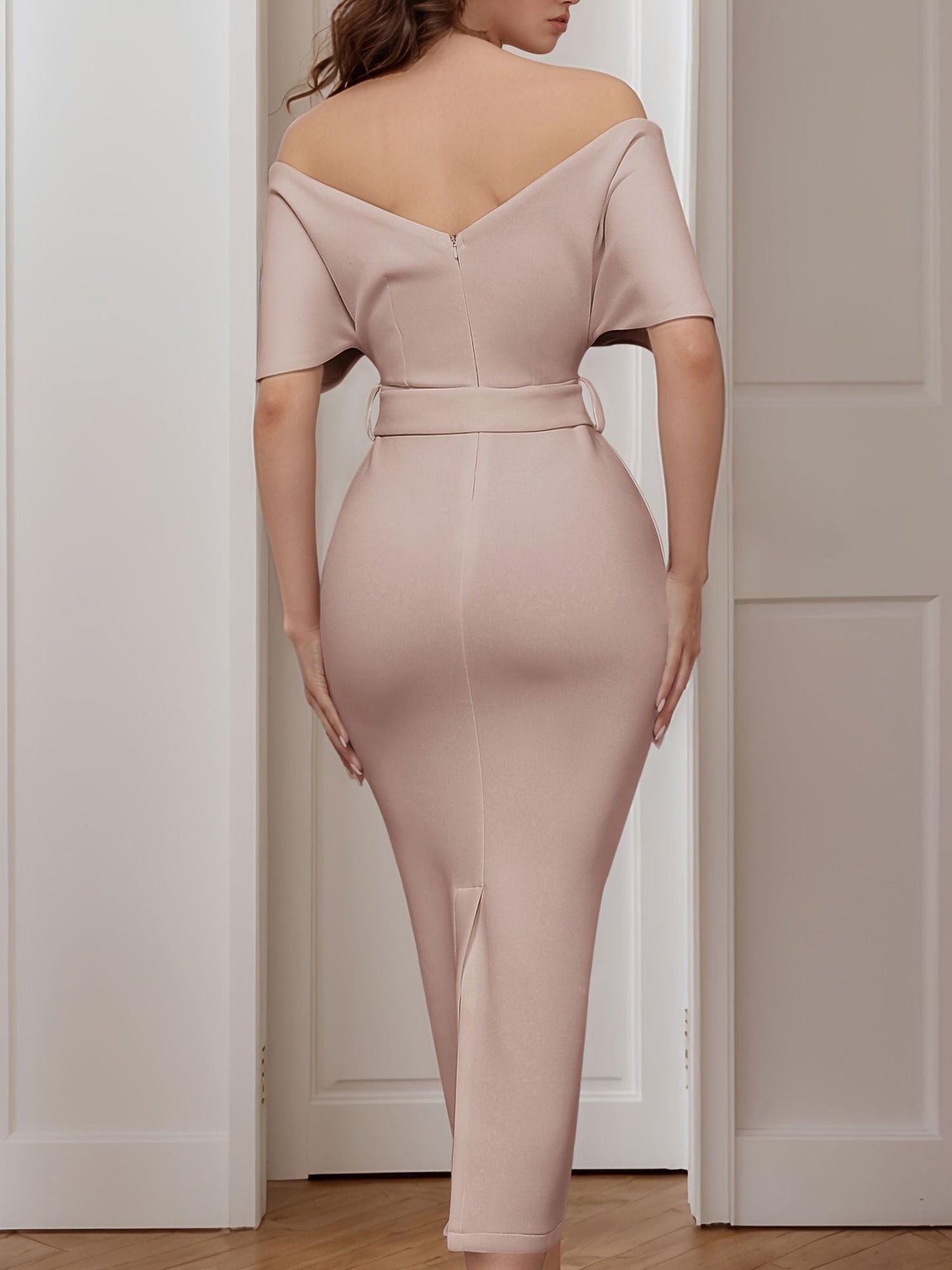 Lalana - Vrouwen off-Shoulder wrap midi dress met ceintuur