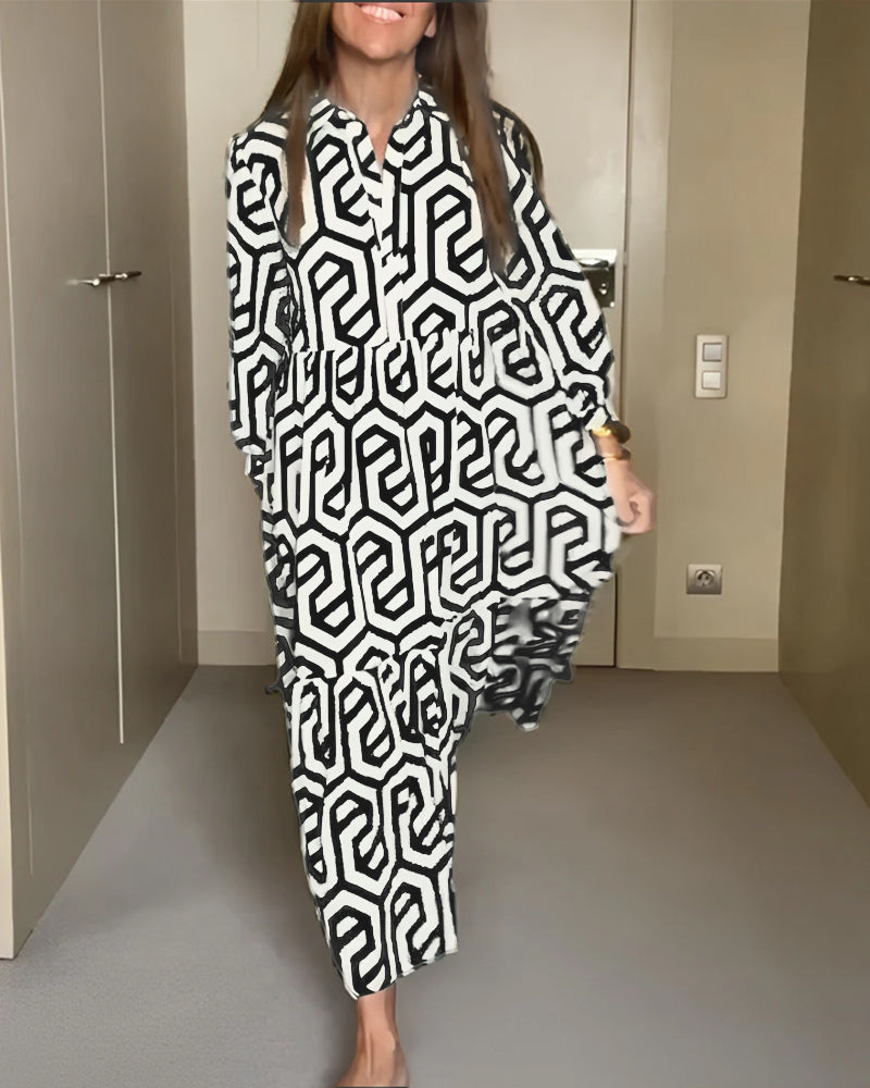 Greta – Maxi-jurk met grafisch doolhofmotief