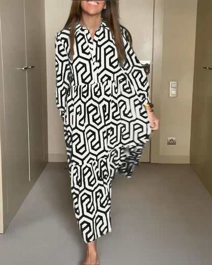 Greta – Maxi-jurk met grafisch doolhofmotief