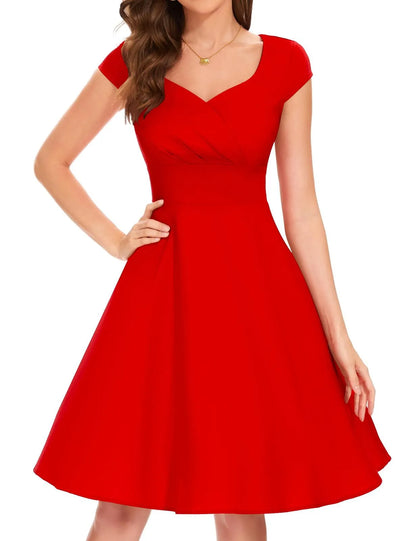 Lenny - Dames fit & flare jurk met kapmouwtjes en hartvormige halslijn