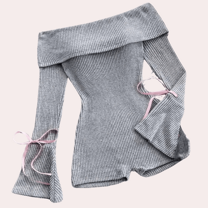Autumn - Off-shoulder geribde gebreide romper