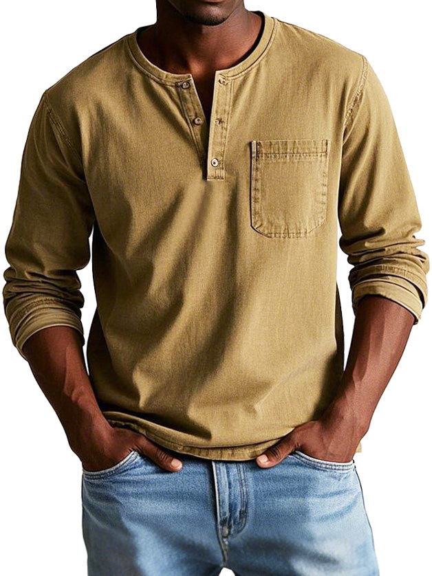 Godric - Heren henley longsleeve met borstzakje