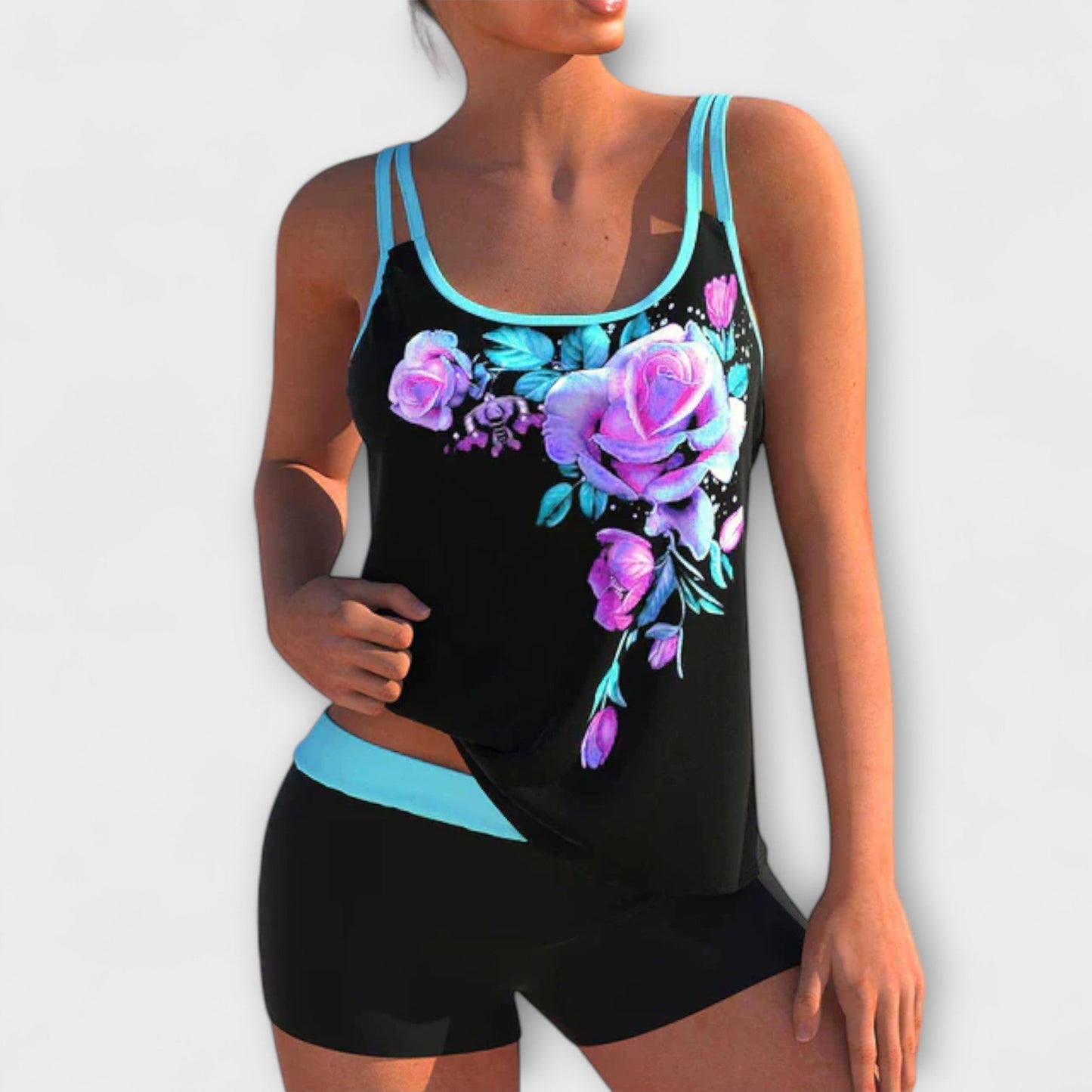 Emillie - Dames tankini met florale print en sportieve short