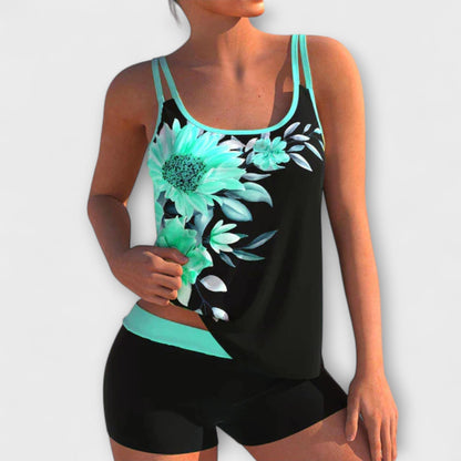 Emillie - Dames tankini met florale print en sportieve short