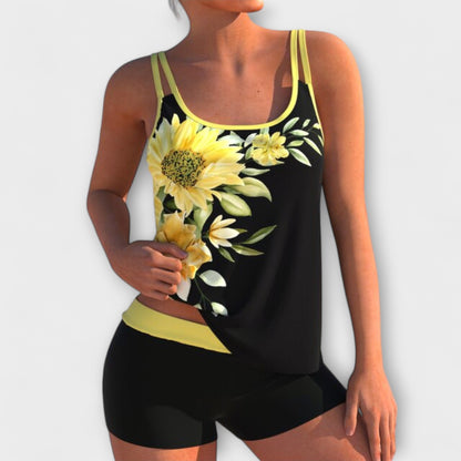Emillie - Dames tankini met florale print en sportieve short