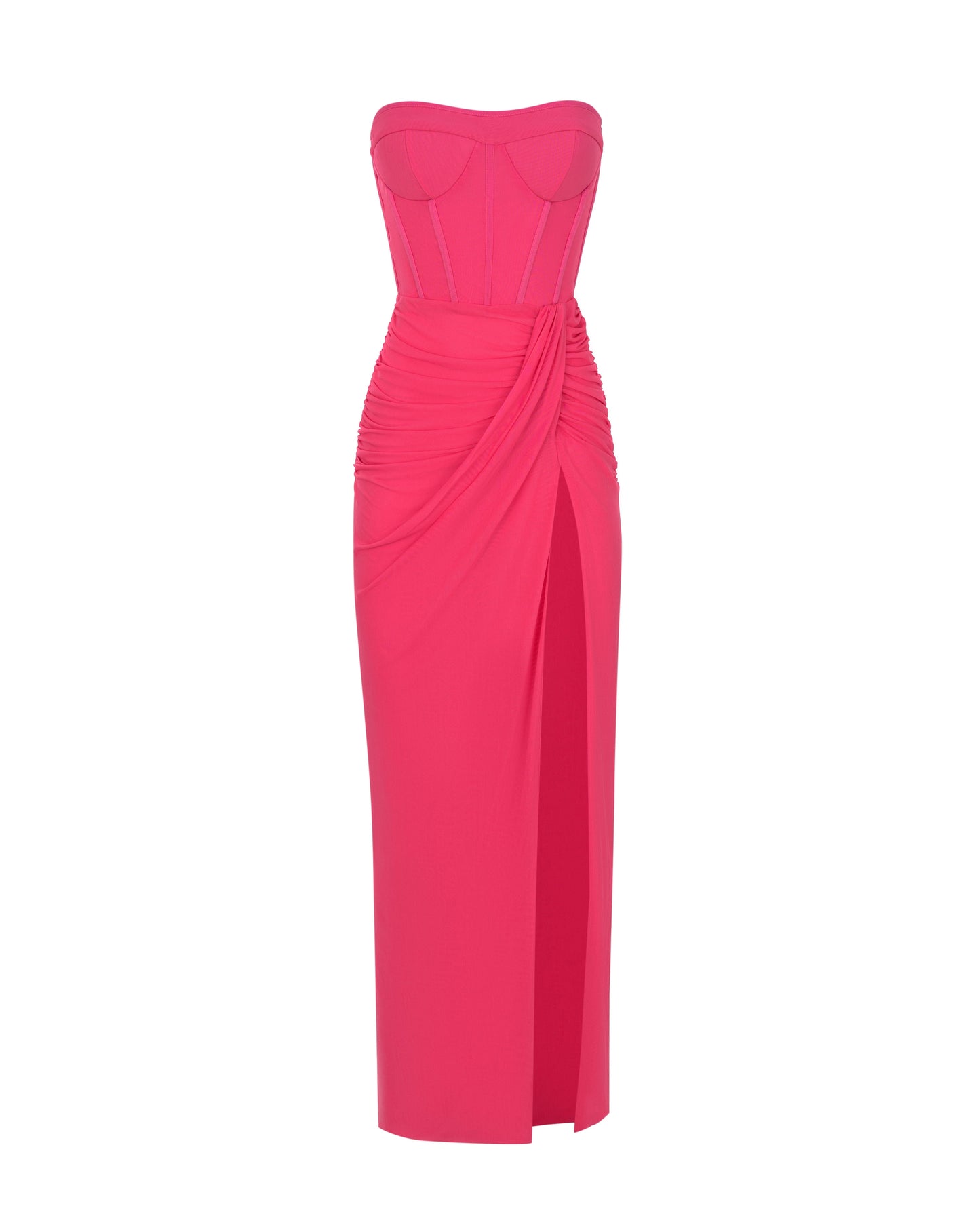 Uitdagende roze maxi off shoulder avondjurk