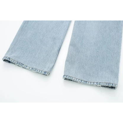 Morina - Lichtblauwe denim jeans met hoge taille voor dames