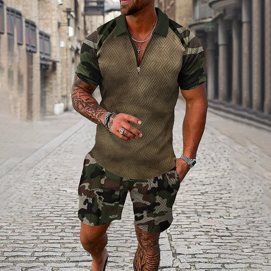 Pierre - Heren set met camouflageprint en sportieve ritssluiting