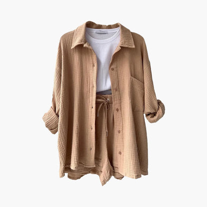 Helga - Dames co-ord set met blouse en short met hoge taille