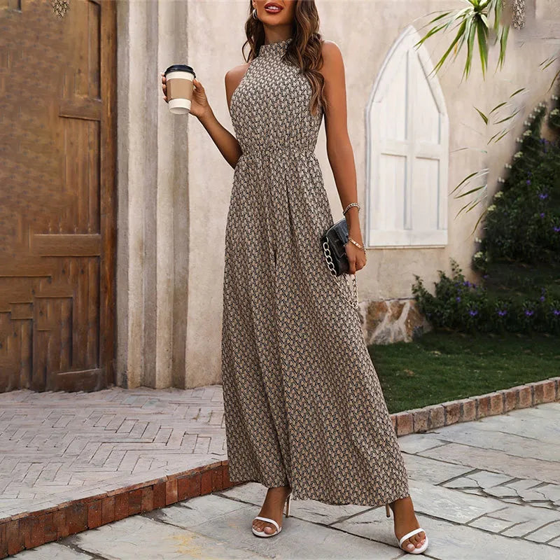 Janette - Mouwloze dames jumpsuit met hoge hals en rechte pijpen