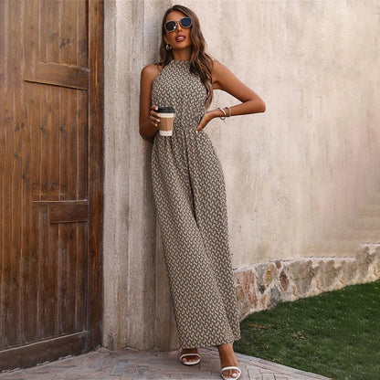 Janette - Mouwloze dames jumpsuit met hoge hals en rechte pijpen