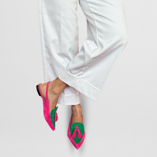 Nele - Dames slingback loafers met puntneus en kwastdetails