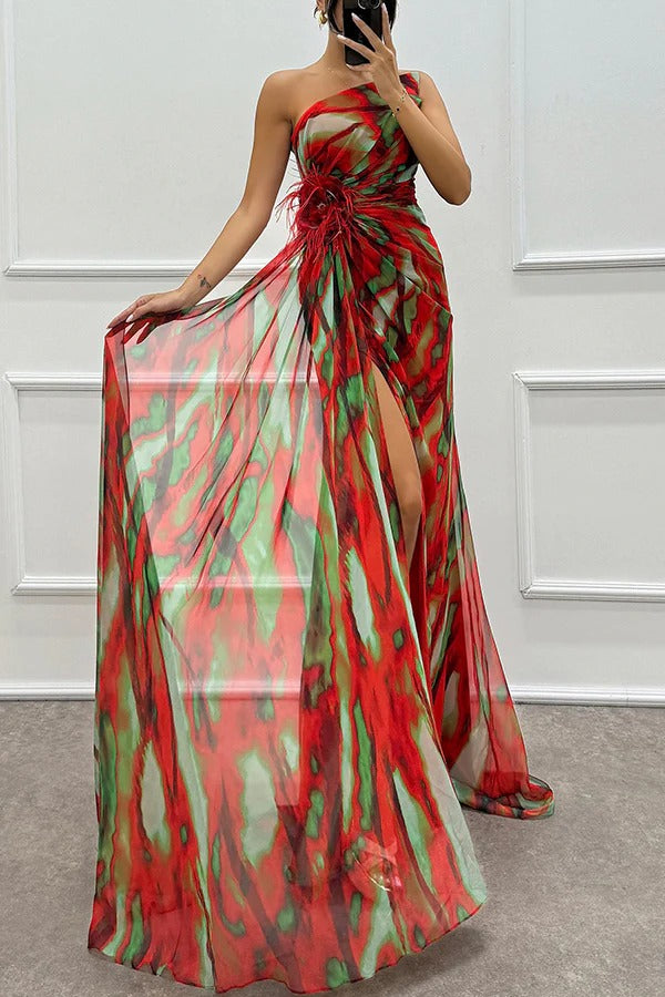 Evanthe - Asymmetrische maxi jurk met hoge split