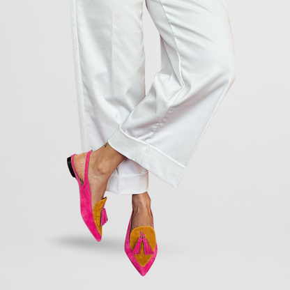 Nele - Dames slingback loafers met puntneus en kwastdetails